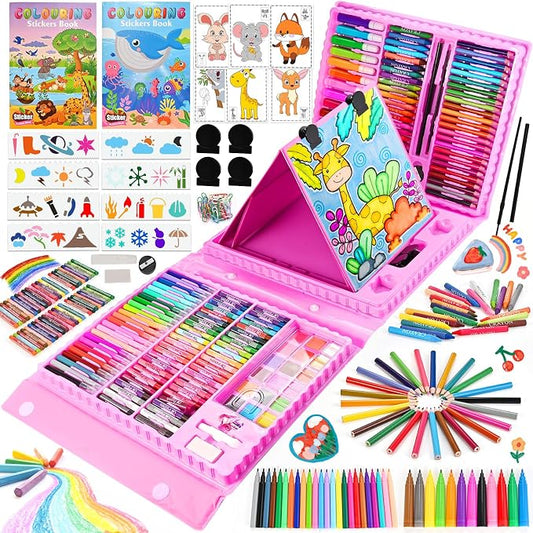 Art Supplies, 230 PCS+ Drawing Art Kit, Kids Art Set with Double Sided Trifold Easel, Colored Pencils, Crayons, Oil Pastels, Watercolor Pens, Coloring Book, Gifts for Girls Boys 4-12, Teens, Beginners