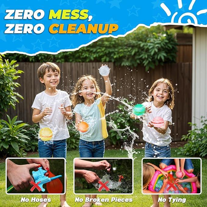16PCS Reusable Water Balloons, Refillable Silicone Bath Pool Beach Toys for Kids, Quick Fill Self-Sealing Splash Balls for Outdoor Water Fun Summer Family Games