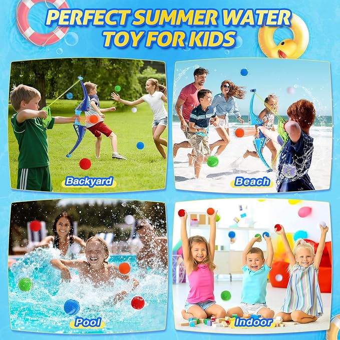 SUPER JOY Reusable Water Balloons Water Toys for Kids, 2 PCS Water Balls Bow Launcher With 25 Reusable Water Balls for Outdoor Toys, Pool Beach Yard Water Bomb Summer Water Toy for Boys and Girls