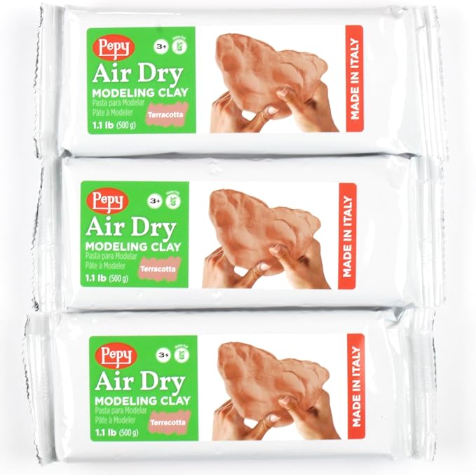 Pepy Premium European Air Dry Modeling Clay Terracotta 3 Pack 1.1 lb Bars, 3.3 lbs Total, Easy to Use Air-Hardening Clay for Classroom and Montessori Sculpting and Crafts Projects