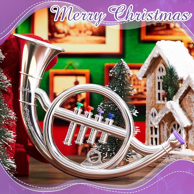 Lewtemi Silver Horn Musical Instruments Toy for Kid Toddler Fake Plastic Preschool Music Toy Gift Portable Wind Instrument Early Educational Teaching Songs Gifts for Toddlers Children