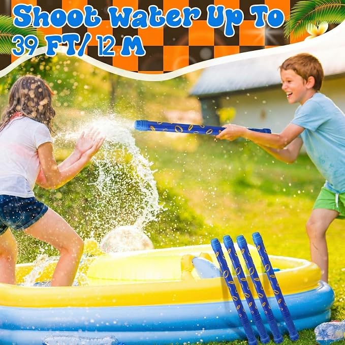 Halloscume 6 Pcs Blue with Gold Rings Water Guns Bulk Party Favors for Kids 15.75" Water Squirters Blaster Shooters for Summer Swimming Pool Beach Cartoon Birthday Gifts Supplies