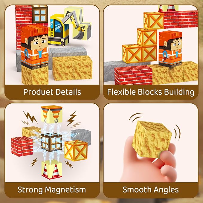 Magnetic Building Blocks for Kids, STEM Engineering Travel Toys with Portable Iron Box, Educational Construction Set for Toddlers Ages 3-8（35 Piece）