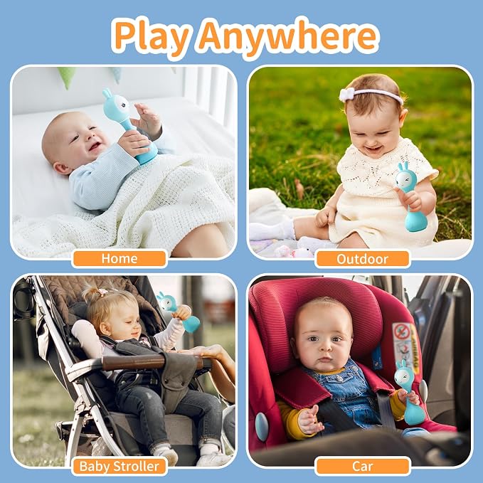 alilo Smarty Bunny Baby Rattle Musical Light Up Toys, Infants Newborns Baby Toys 0-3-6-12-18-24 Months,1 Year Old Boy Girl Easter Gifts, 4 Music Modes and Color Recognition Function with 9 Color Card