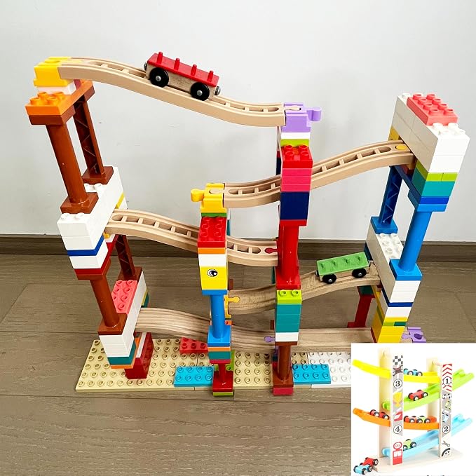 Wooden Train Track Accessories, 32 pcs Wooden Track Connector, Compatible with All Major Brands Train Track, Christmas Birthday Gift for Boys Girls, Train Toys Expansion Pack for Kids Ages 3+