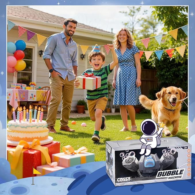 cossy Rechargeable Bubble Machine, 360° Automatic Rotation Bubble Machine for Kids, Bubble Maker with Remote Control, RGB Lights & 20000+ Bubbles Per Minute, Outdoor Toys Games for Kids/Adults (White)
