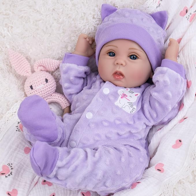 Milidool Lifelike Reborn Baby Dolls Girl-18 inch Realistic Newborn Baby Dolls for Kids Age 3 +,Purple Clothes