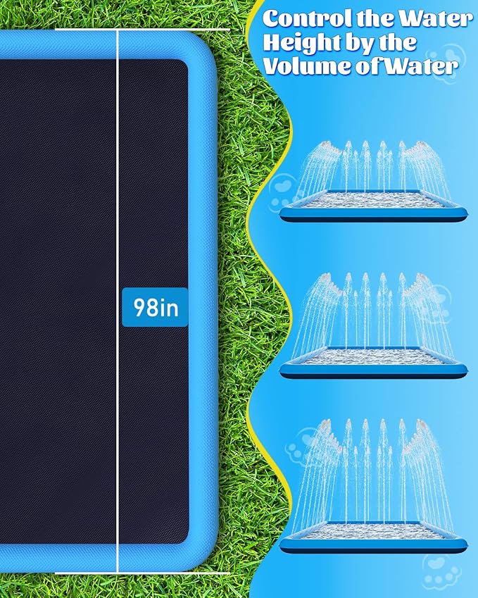 Raxurt Splash Pad, 130"- 98" Non-Slip Splash Pad for Kids and Dogs, Thickened Durable Square Dog Pool with Sprinkler Summer Outdoor Water Toys for Toddler Girls Boys Children Pet (Blue)