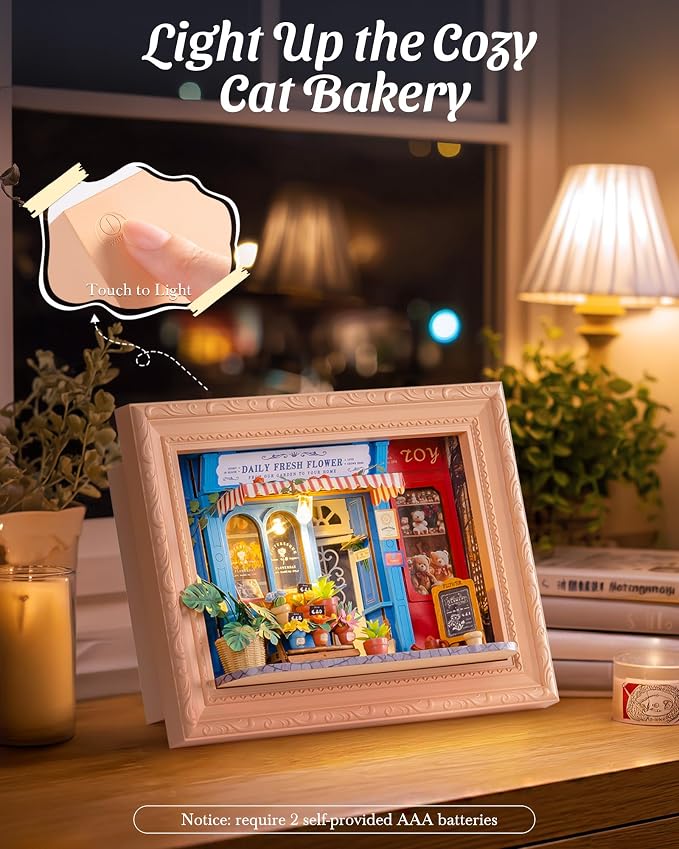 ROBOTIME Daily Fresh Flower 3D Puzzle DIY Miniature House Kit: Build Your Own Floral Photo Frame for Adults, Charming Wooden Dollhouse Model for Home Decor & Handmade Gifts