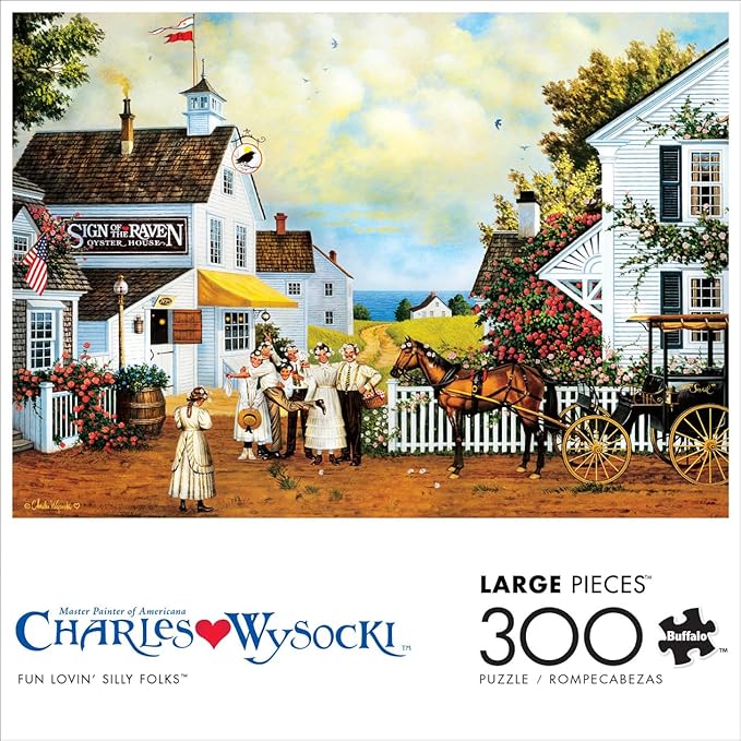 Buffalo Games Charles Wysocki - Fun Lovin' Silly Folks - 300 Piece Jigsaw Puzzle - 21.25 x 15 in, Ages 14+ - High-Resolution Artwork & Poster Included - Charles Wysocki Puzzles - Easy-To-Handle Pieces