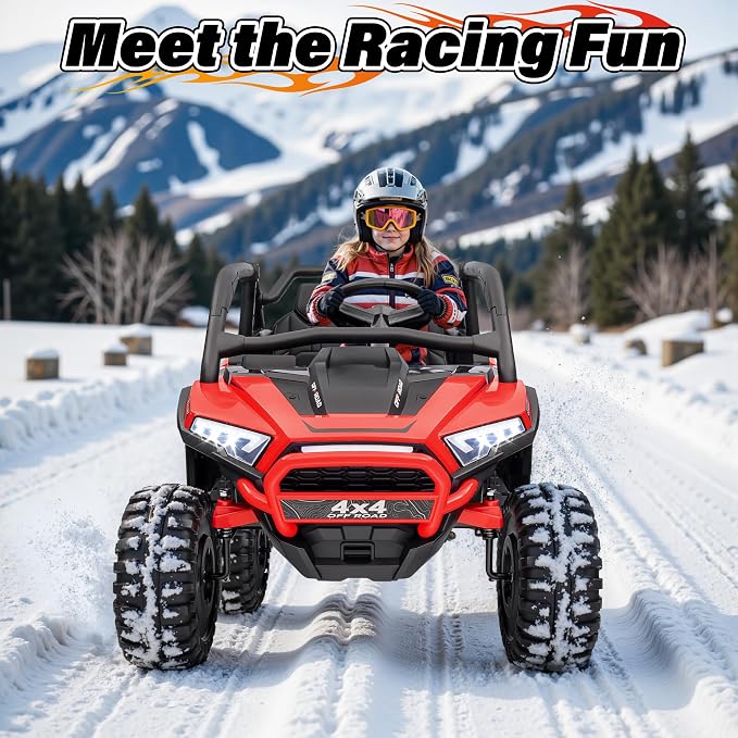 24V Ride on Car, 2 Seater XL 4X4 Off-Road UTV w/RMP2000W Powerful Motors, Remote Control, Bluetooth Music, LED Lights, 24 Volt Ride on Toys for Big Kids, Red
