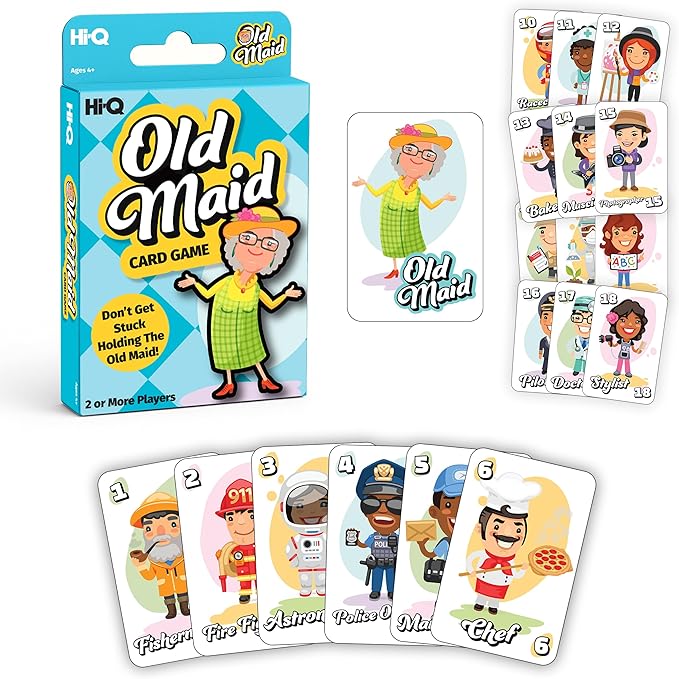 Old Maid Card Game – Classic Matching Game for Kids & Families – Fun Educational Activity for Ages 4+ – 2 or More Players – Includes 37 Whimsical Illustrated Cards and Instructions