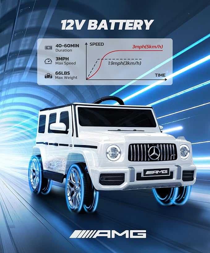 ELEMARA Licensed Mercedes-Benz AMG G63 Ride on Toys,Electric Car for Kids W/Parents Control,Electric Powered G Wagon Ride On Truck Toy,Low Battery Prompt,Bluetooth,Flickering Lights/LED Lights, White