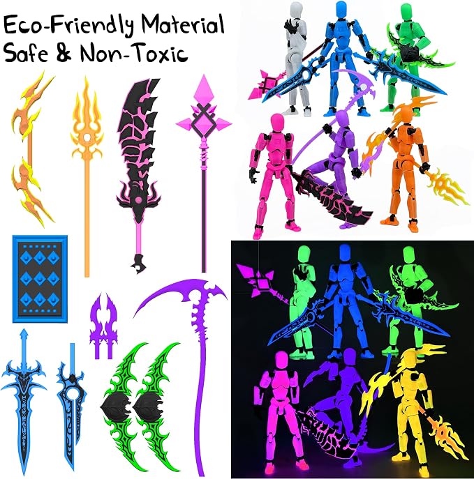 Glowing Titan 13 Action Figure Set Already Assembled, Dummy 13 3D Printed Action Figures with Weapons Accessories T Lucky Robo 13 Nova 13 Action Figures, Figura de acción 13 (Green)