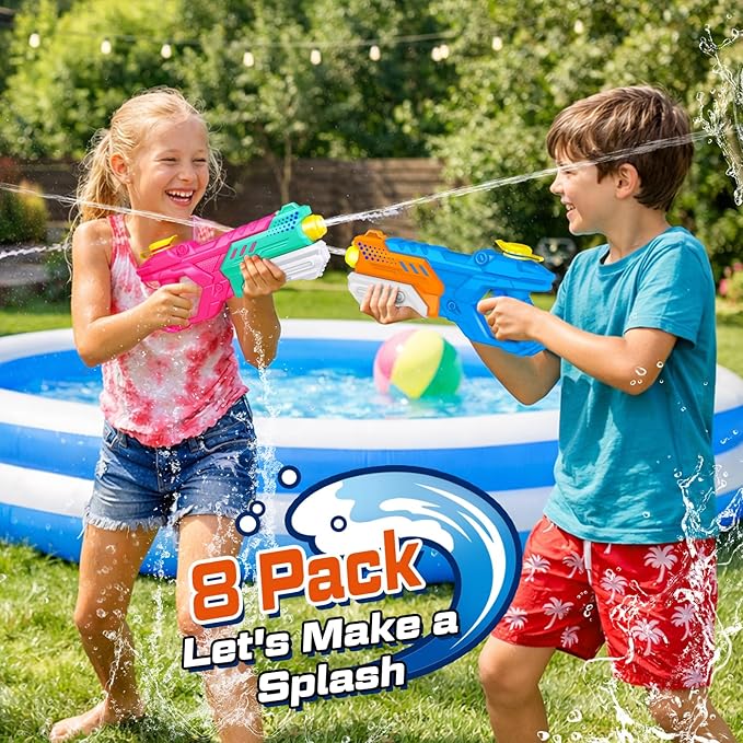 Quanquer 8 Pack 600cc Water Guns for Kids & Adults, Large Capacity Pump Action Super Squirt Blasters Soaker with Long Range up to 32 FT, Summer Outdoor Pool Beach Water Toys for Boys Girls
