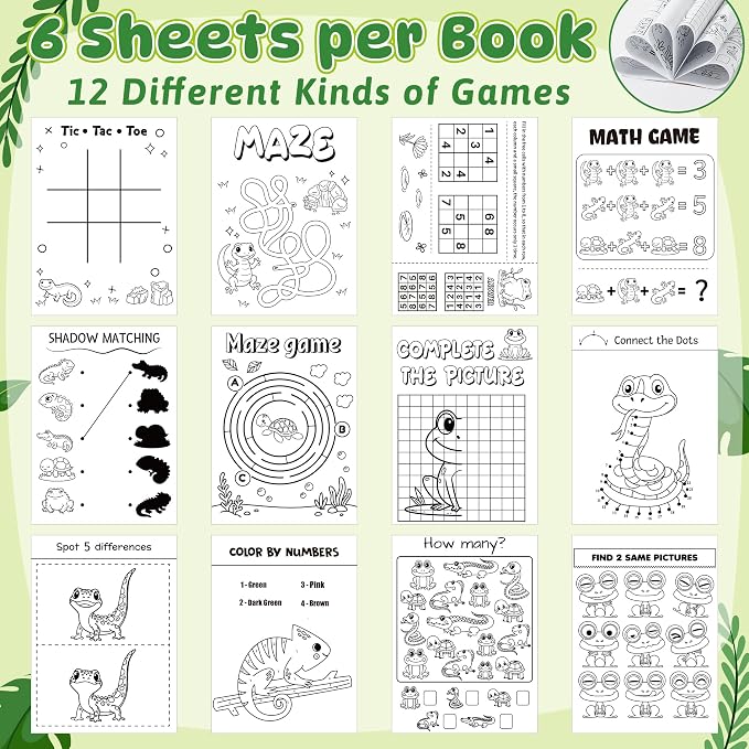Dvbonike 24Pcs Reptile Activity Books - Reptile Mini Fun Games Coloring Book Bulk with Lizards Snakes Crocodiles Animals Party Favors Goodie Bag Stuffers Classroom Rewards Supplies