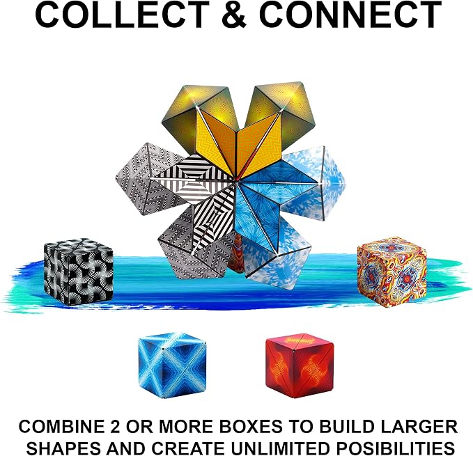 Shashibo Sensory Fidget Toy for Adults & Kids, Stress Relief Fidget Toy for Adults, Teens & Kids, Cool Fidget Toys for Desk, Classroom Must Have, Sensory Shape Shifting Cube, 100+ Possible Shapes