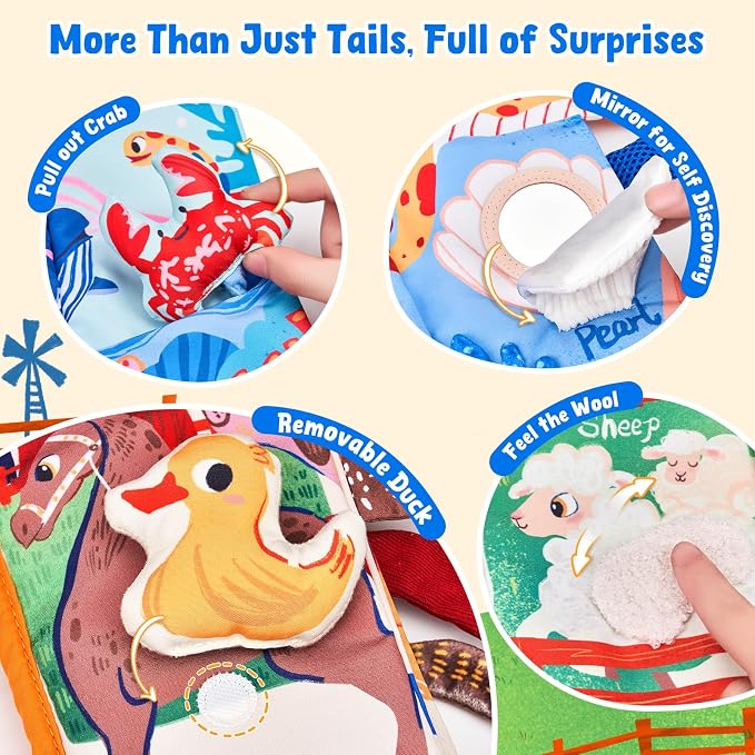 JoyCat 2-Pack Baby Cloth Books 0-6-12 Months - Farm & Ocean Infant Sensory Toys - Tummy Time Mirror & Montessori Developmental Learning -Easter Basket Stuffers Gift Set Girl Boy