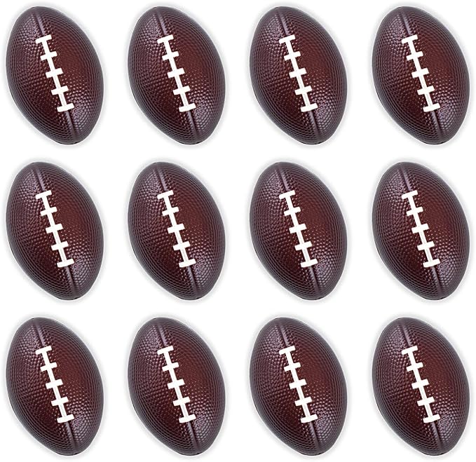 Super Z Outlet Mini Foam Sports Balls for Kids Adults Mini Baseball Football Basketball Soccer Stress Bulk Toy Game Party Decoration Relaxable (Football) - Pack of 12