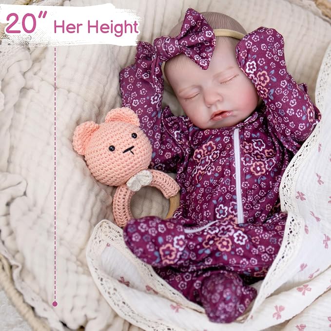 Aori 20 Inch Lifelike Reborn Baby Dolls - Realistic Weighted Newborn Sleeping Girl with Outfit, Soft Body Real Looking Baby Doll for Girls Age 3+, Pretend Play, Adoption Day, Collectible