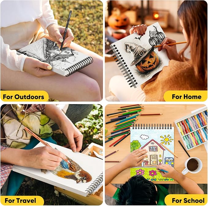 Soucolor 8" x 10" Sketch Book, 100 Sheets (68lb/100gsm) Acid-Free Drawing Paper, Spiral Bound Sketch Pad for Artist Adults Teens Kids, Art Supplies for Drawing Painting, Gift for Kids