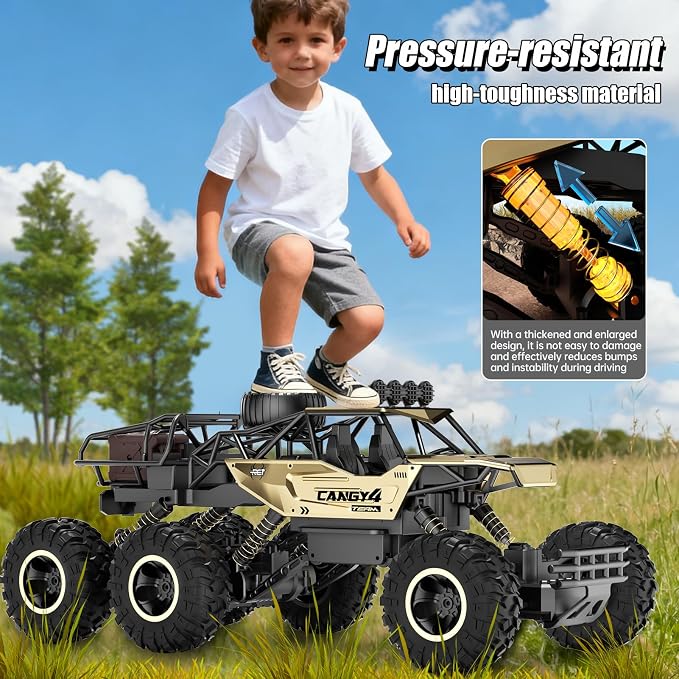 Jiakora Remote Control Monster Truck, RC Cars Rock Crawler RC Truck with 2 Rechargeable Batteries, Metal Exterior & LED Lights, Large Boy Toys for Ages 4-7, 8-12 & Adults Great Gift