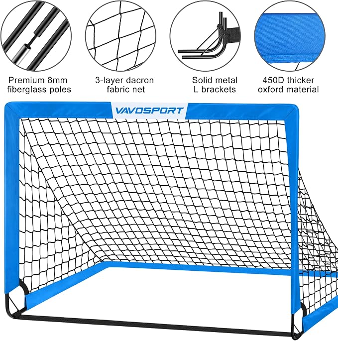 Kids Soccer Goals for Backyard Set - 2 of 4' x 3' Portable Soccer Goal Training Equipment, Pop Up Toddler Soccer Net with Soccer Ball, Soccer Set for Kids and Youth Outdoor Games, Sports, Play