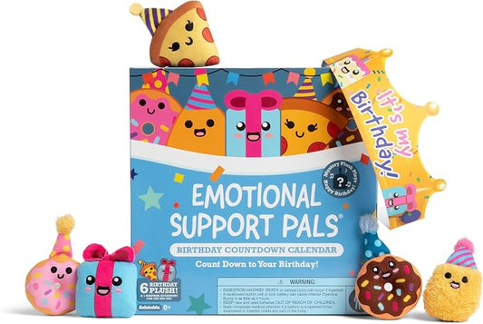 Emotional Support Pals Birthday Countdown Calendar by Relatable — Cuddly Stuffed Animals, Squishy Toys and Plushies, Great Birthday Gift for Loved Ones of All Ages — Includes 7 Surprises