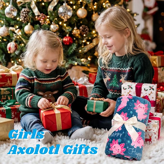 ORDM Axolotl Gifts for Girls Blanket, Glow in The Dark Blanket Axolotl Toy, Birthday Gifts for Teen Girls, Kids Toddler Cute Salamander Room Decor 60"x80"