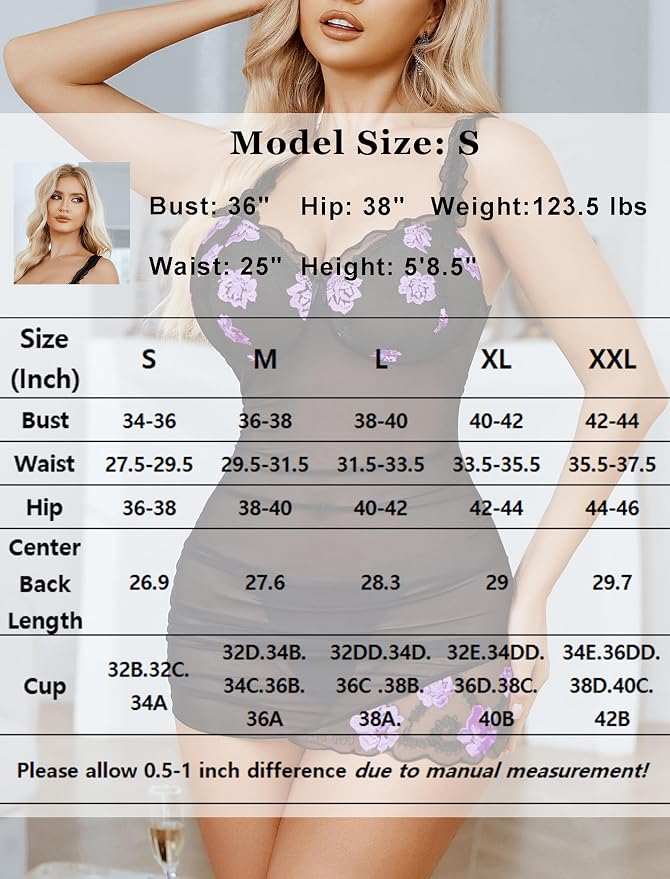 Avidlove Lingerie for Women Mesh Babydoll Lingeries Lace Chemise Floral Sleepwear Dress Sheer Exotic Boudoir Outfit S-XXL