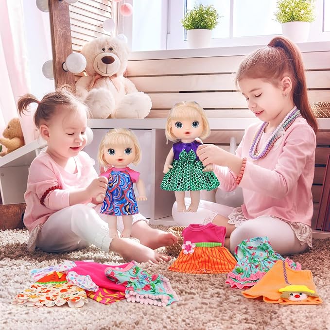 ECORELF 10 Set Alive Baby Doll Clothes, Doll Clothes and Accessories for 10-12 Inch Girl Dolls Outfits Include Cute Jumpsuit, Skirts
