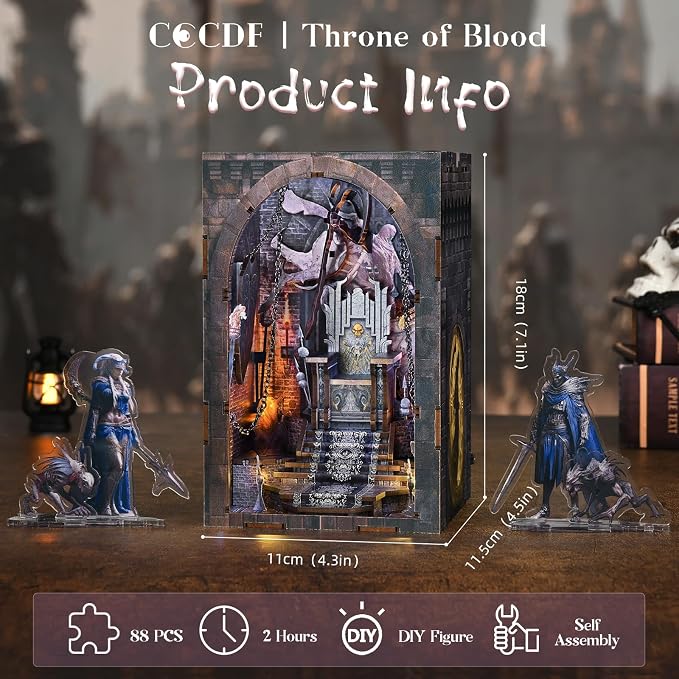 CCCDF Book Nook Kit - DIY Miniature House Dollhouse Kit, Tiny House Booknook Bookshelf for Adults and Teens, Gifts for Family Friends (Throne of Bones)