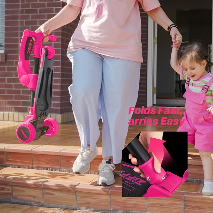 JOVA ZIFFY 2-in-1 Toddler Scooter with Seat, 3 Wheel Scooter for Kids 3-5 6-12, Foldable Light-Up Kid Scooters for Boy Girl 110 Lbs, Anti-Slip Deck, 3 Adjustable Height Handlebar, Kids Riding Toys
