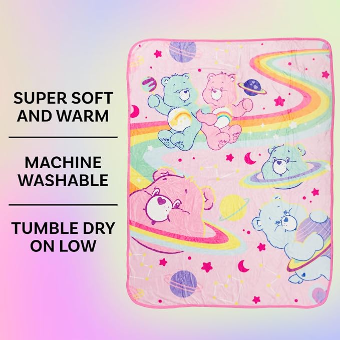 Silver Buffalo Care Bears Rainbow Cosmic Space Featuring Cheer Bear and Wish Bear 45" x 60" Fleece Throw, Soft and Cozy Blanket, 250 GSM
