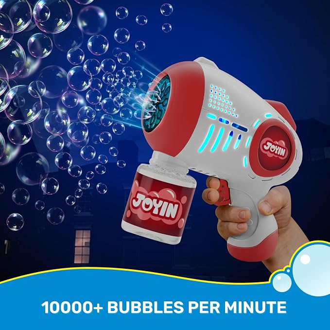 JOYIN 2 Kids Bubble Guns with 4 Bottles Solution, Automatic Bubble Machine Gun with 8 Holes for Kids, Adults, Summer Toys, Easter Basket Stuffers, Birthday Gift, Party Favors-Blue,Red