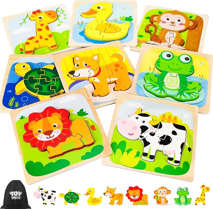 TOY Life Wooden Puzzles for Toddlers 2-4, Montessori Toys for 1 2 3 Year Old Boys Girls, Animals Puzzles Educational Learning Toys 2 Year Old, Toddler Birthday Gifts Toy for Baby Girl Boy 6M+
