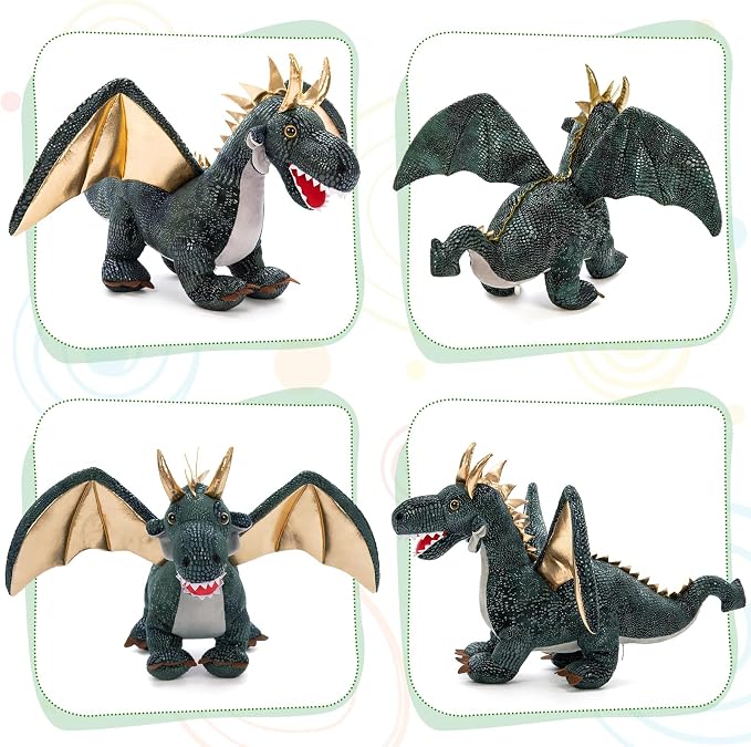7Pcs Giant Dark Green Dragon Plush Toy, 21.7" Big Mother Dragon Stuffed Animal with 4 Babies & 2 Eggs, Stuffed Dinosaurs for Kids Boys Girls, Cute Soft Plushies Gift for Birthday Christmas