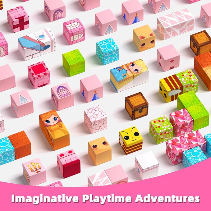 100PCS Magnetic Blocks, Magnetic Building Cube Set for Kids Ages 3+, Constructions STEM Stacking Tiles Toy Building Birthday Gifts for Girls