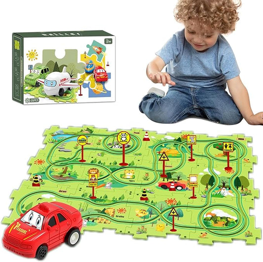 Christmas Stocking Stuffer 25PCS Puzzle Racer Kids Car Track Set, Land Series Puzzle Racer Car Track Set Puzzle Track Car Play Set Preschool Gifts for Kids Birthday Gift for Boys Girls