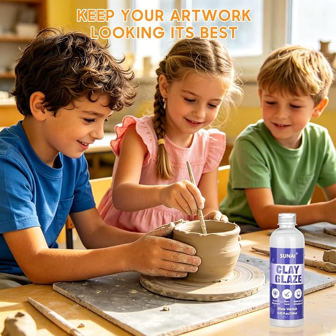 SUNAI 120ml Air Dry Clay Glaze - Ultra Smooth Finish, No Cracking, Perfect for Sculpting & DIY Projects(Gloss)