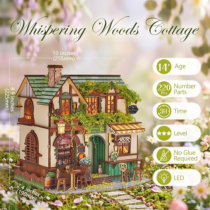 No Glue Needed DIY 3D Miniature House Kit for Adults | Beginner-Friendly,No Glue Snap-Fit Assembly,Atmospheric lighting,Step-by-Step Manual,Gift for Book Lovers