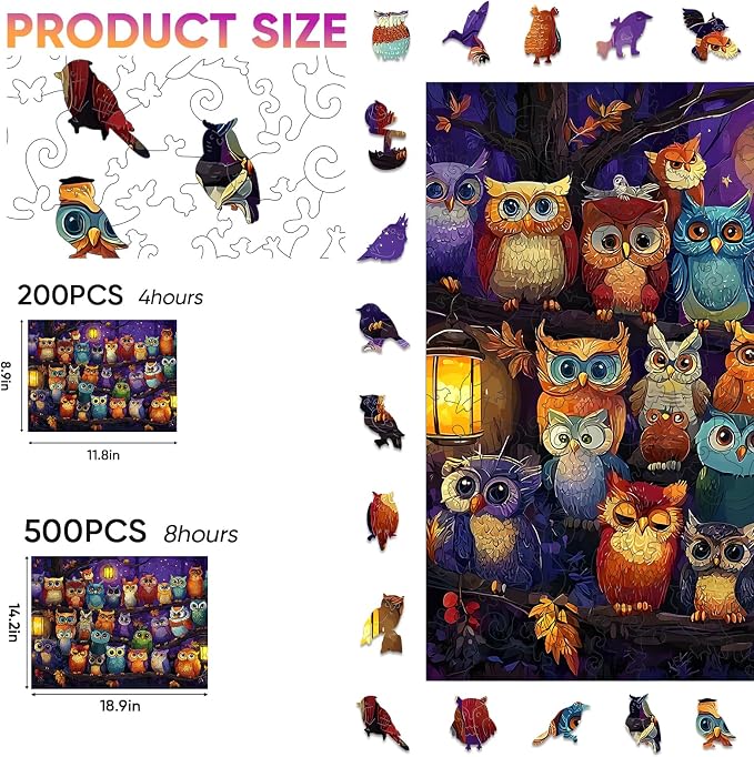 Mocfesk Wooden Puzzles for Adults, Owl Family Puzzles 500 Pieces, Unique Shaped Jigsaw Puzzles for Adults and Kids, Fun Challenge Family Game Home Decor 18.9'' x 14.2''