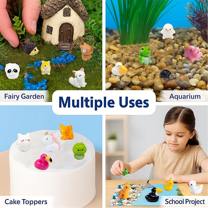 55 Pcs Mini Resin Animal Figurines, Tiny Animals Desk Pets & Miniature Figures for Fairy Garden, Dollhouse, Aquarium and DIY Crafts,Mini Figures to Hide