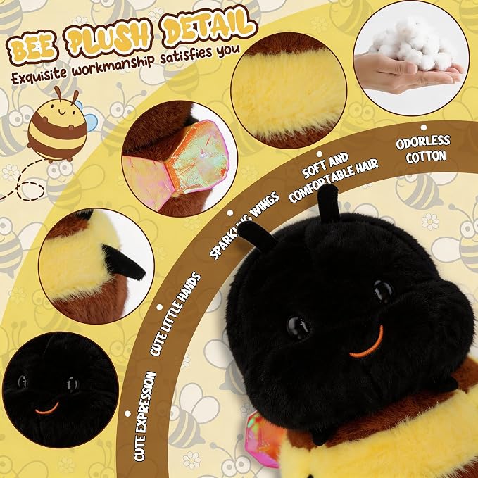 Chubby Smiling Bumblebee Plush Toy - Cute & Fluffy Bear Bee Stuffed Animal, Soft Companion for Kids & Adults, Unique Insect - Themed Gift (8 inch)