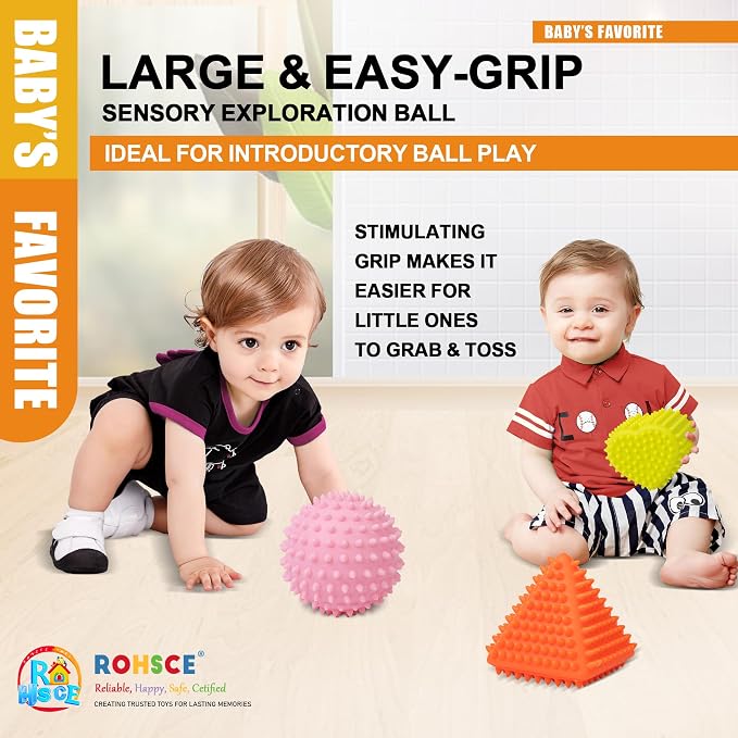 Baby Sensory Balls, 6PCS Soft Textured Spiky Bath Toys 6M+ | Soft Spiky Shapes, Bright Colors, Bath Play, Montessori Toys for Babies 6-12 Months, baby Shower Gifts