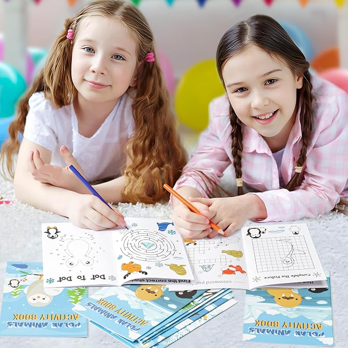 Dvbonike 24Pcs Polar Animals Activity Books for Kids Bulk Winter Mini Fun Games Coloring Book Party Favors Penguin Goodie Bags Stuffers for Christmas Birthday Classroom School Rewards Supplies