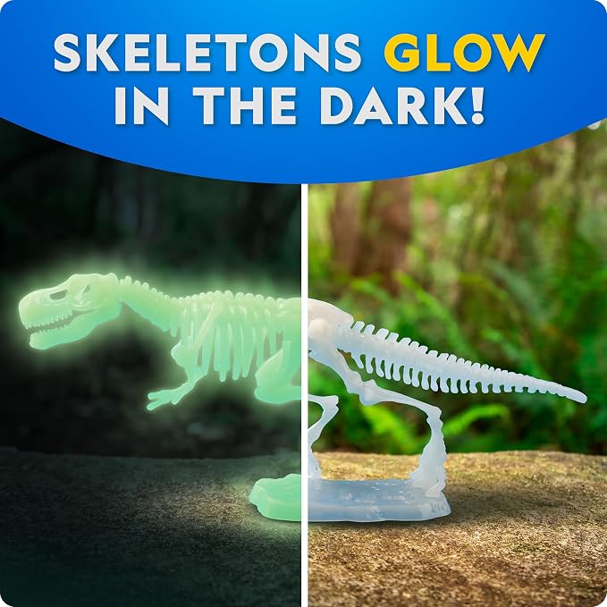 National Geographic Glow-in-The-Dark Dinosaur Skeleton Model Building Kit – Build Replica Velociraptor & T. rex Bones, Educational Dinosaur Egg Activity Kit, Fossils for Kids 5-7