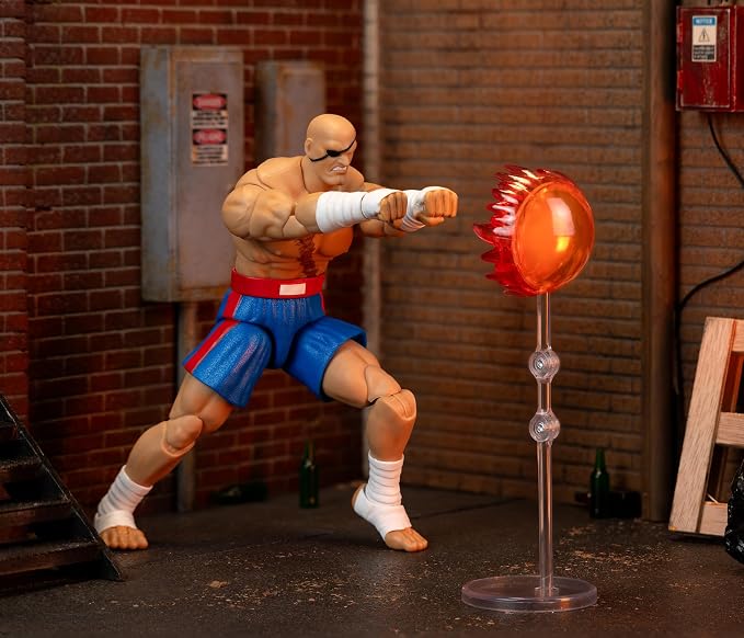 Jada Street Fighter II Sagat Deluxe 1:12 Scale Action Figure - Highly Articulated, Tiger Shot Accessory & Stand, 7.6" Tall
