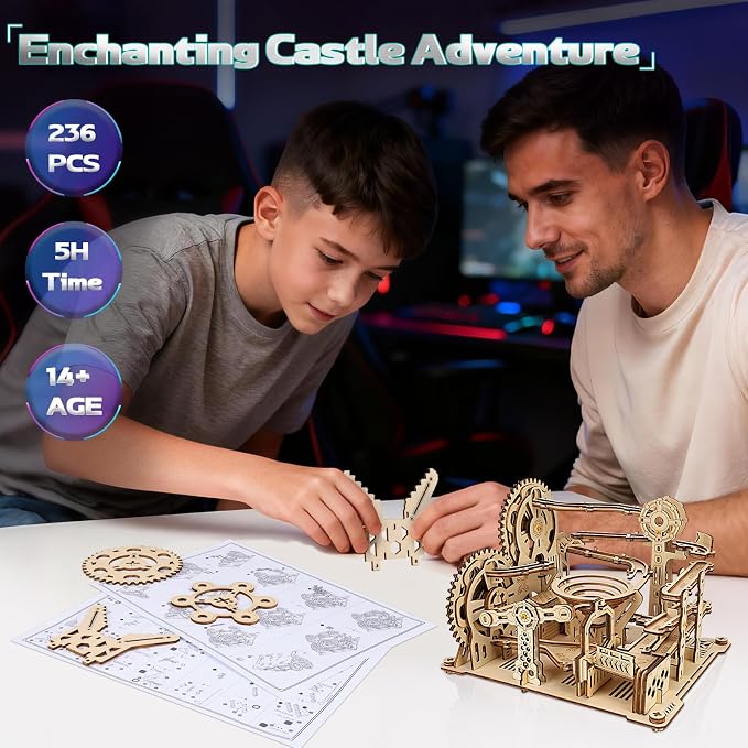 Upgraded Motorized 3D Wooden Puzzles for Adults Marble Run Set, 236-Piece Mechanical Model Kit, STEM Building Project & Unique Gift for Men, Women, Teens, Christmas Birthday Gift