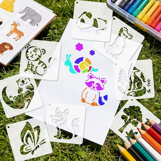 72 Pcs Animal Stencils for Painting, Reusable Wildlife & Creature Animal Painting Templates - Lion, Elephant, Zebra, Panda Craft Kit for Wall Murals, Fabric Art, Wood Signs, Kids Classroom Projects